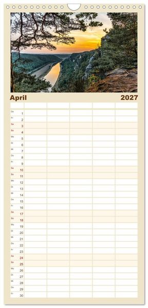 Produktbild: Familienplaner 2027 - Dresden und Elbsandsteingebirge mit 5 Spalten (Wandkalender, 21 x 45 cm) CALVENDO