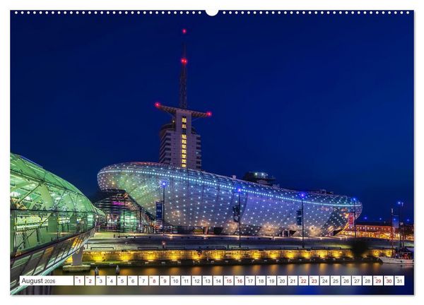 Produktbild: Bremen und Bremerhaven - Nachtaufnahmen (hochwertiger Premium Wandkalender 2026 DIN A2 quer), Kunstdruck in Hochglanz