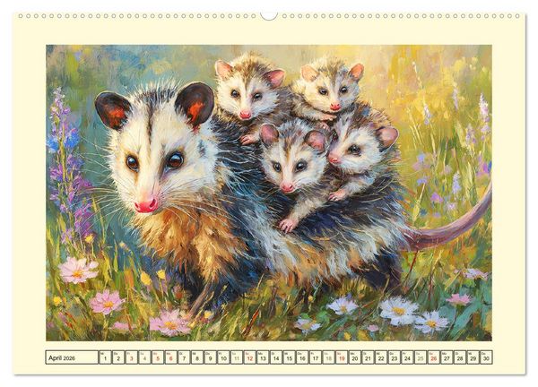 Produktbild: Opossums. Faszinierende Beutelratten in &Ouml;loptik (Wandkalender 2026 DIN A2 quer), CALVENDO Monatskalender