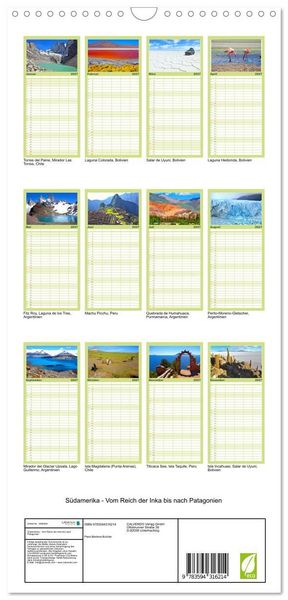 Produktbild: Familienplaner 2027 - S&uuml;damerika - Vom Reich der Inka bis nach Patagonien mit 5 Spalten (Wandkalender, 21 x 45 cm) CALVENDO