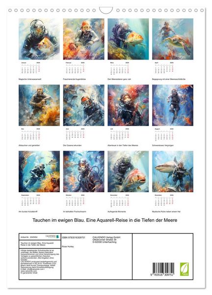 Produktbild: Tauchen im ewigen Blau. Eine Aquarell-Reise in die Tiefen der Meere (Wandkalender 2026 DIN A3 hoch), CALVENDO Monatskalender