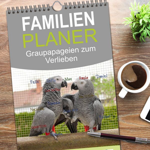 Produktbild: Familienplaner 2026 - Graupapageien zum Verlieben mit 5 Spalten (Wandkalender, 21 x 45 cm) CALVENDO