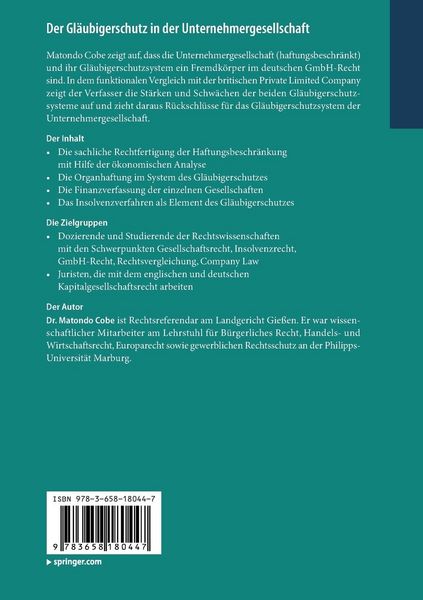 Produktbild: Der Gl&auml;ubigerschutz in der Unternehmergesellschaft