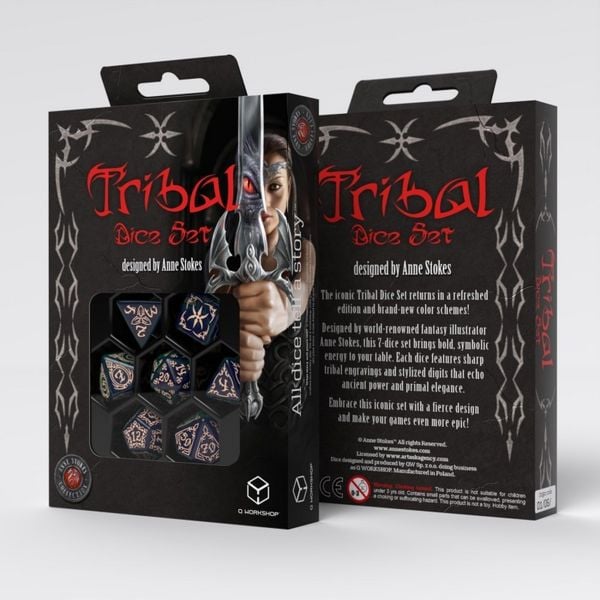 Q-Workshop QWO98000 - Tribal Dice Set: Blue-green & Beige, Design by Anne Stokes, Würfelset, 7-teilig