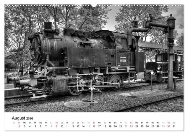 Produktbild: Unter Dampf - Eisenbahnromantik in schwarz-wei&szlig; (Wandkalender 2026 DIN A2 quer), CALVENDO Monatskalender