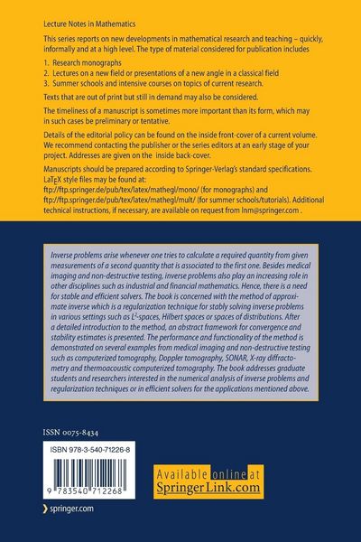 Produktbild: The Method of Approximate Inverse: Theory and Applications