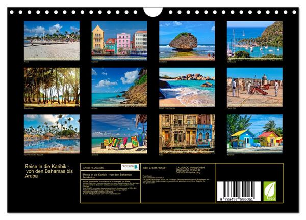Produktbild: Reise in die Karibik - von den Bahamas bis Aruba (Wandkalender 2026 DIN A4 quer), CALVENDO Monatskalender