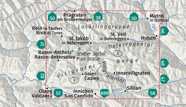 Produktbild: KOMPASS Wanderkarte 45 Defereggental, Villgratental, Las&ouml;rlinggruppe, Villgrater Berge 1:50.000