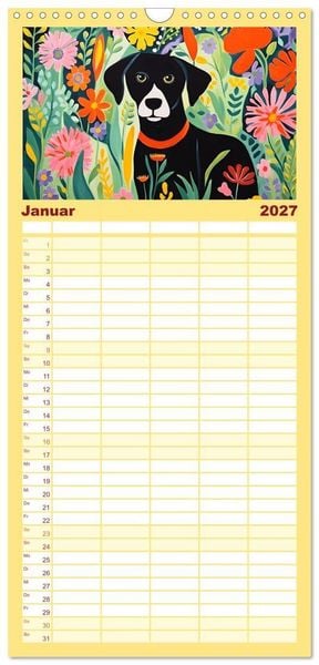 Produktbild: Familienplaner 2027 - Hunde Kunstwerke - Hunde im Stil des Fauvismus k&uuml;nstlerisch gestaltet mit 5 Spalten (Wandkalender, 21 x 45 cm) CALVENDO