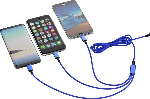 Produktbild: Smrter USB-Ladekabel USB 2.0 USB-A Stecker, USB-C&reg; Stecker, Apple Lightning Stecker, USB-Micro-B Stecker 1.20 m Blau SMRTER_HYDRA_ULT_NB