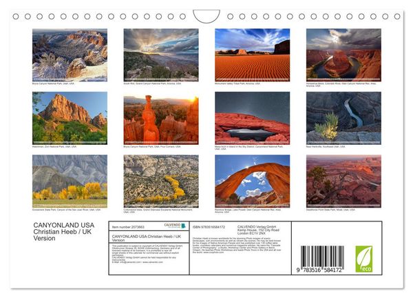 Produktbild: CANYONLAND USA Christian Heeb / UK Version (Wall Calendar 2026 DIN A4 landscape), CALVENDO 12 Month Wall Calendar