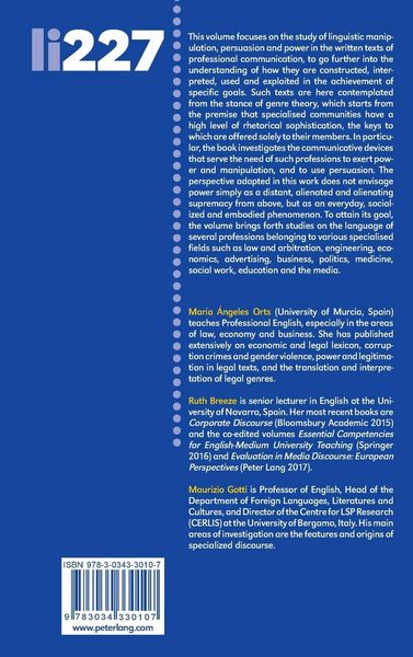 Produktbild: Power, Persuasion and Manipulation in Specialised Genres