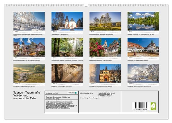 Produktbild: Taunus - Traumhafte W&auml;lder und romantische Orte (hochwertiger Premium Wandkalender 2027 DIN A2 quer), Kunstdruck in Hochglanz