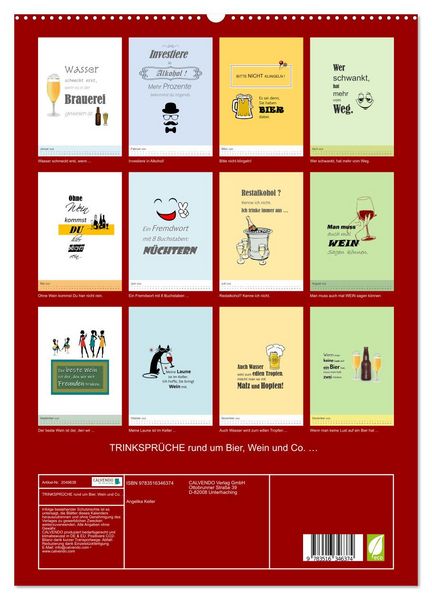 Produktbild: TRINKSPR&Uuml;CHE rund um Bier, Wein und Co. &hellip; (hochwertiger Premium Wandkalender 2026 DIN A2 hoch), Kunstdruck in Hochglanz
