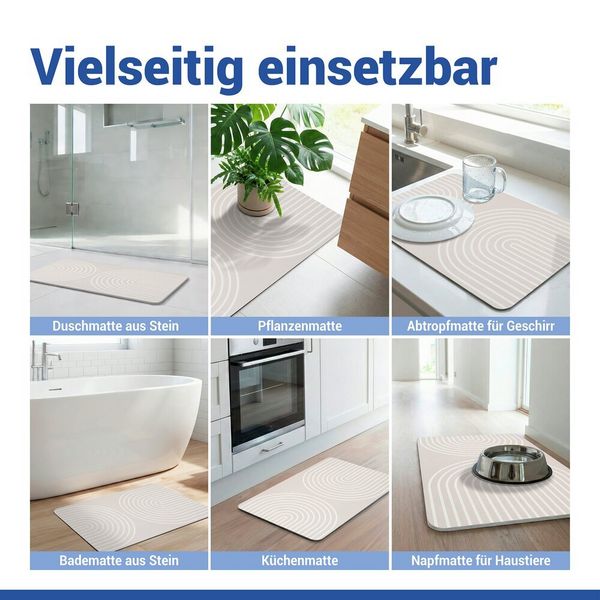 Produktbild: Diatomit Badematte Mod. Nazca Beige, 60 x 39 cm, schnelltrocknend und rutschsicher