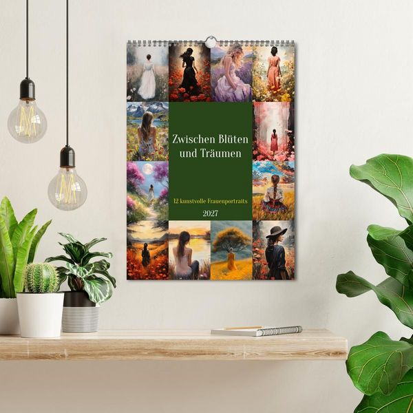 Produktbild: Zwischen Bl&uuml;ten und Tr&auml;umen - 12 kunstvolle Frauenportraits (Wandkalender 2027 DIN A3 hoch), CALVENDO Monatskalender