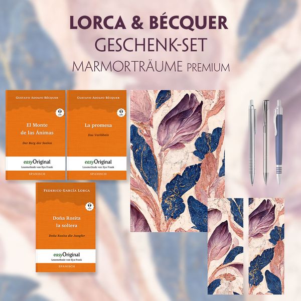 Produktbild: Lorca & B&eacute;cquer Geschenkset - 3 B&uuml;cher (mit Audio-Online) + Marmortr&auml;ume Schreibset Premium