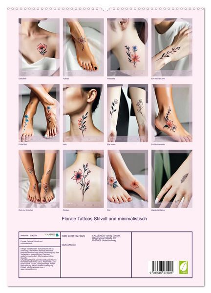 Produktbild: Florale Tattoos Stilvoll und minimalistisch (hochwertiger Premium Wandkalender 2026 DIN A2 hoch), Kunstdruck in Hochglanz