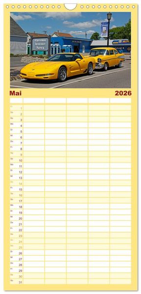 Produktbild: Familienplaner 2026 - Ami Schlitten mit 5 Spalten (Wandkalender, 21 x 45 cm) CALVENDO