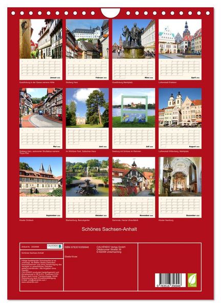 Produktbild: Sch&ouml;nes Sachsen-Anhalt (Wandkalender 2026 DIN A4 hoch), CALVENDO Monatskalender