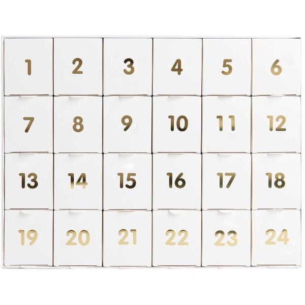 Adventskalender zum befüllen, weiß-gold, 36,5 x 29 x 6 cm