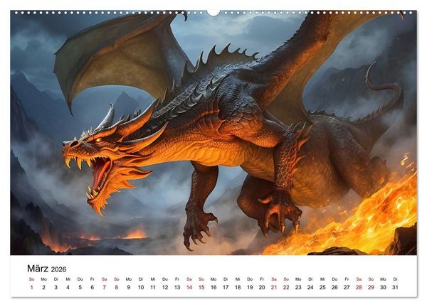Produktbild: Drachen - Furchterregende und imposante Fabelwesen (hochwertiger Premium Wandkalender 2026 DIN A2 quer), Kunstdruck in Hochglanz