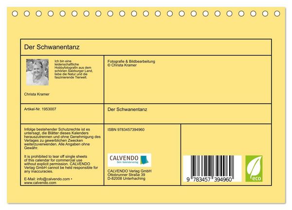 Produktbild: Der Schwanentanz (Tischkalender 2026 DIN A5 quer), CALVENDO Monatskalender