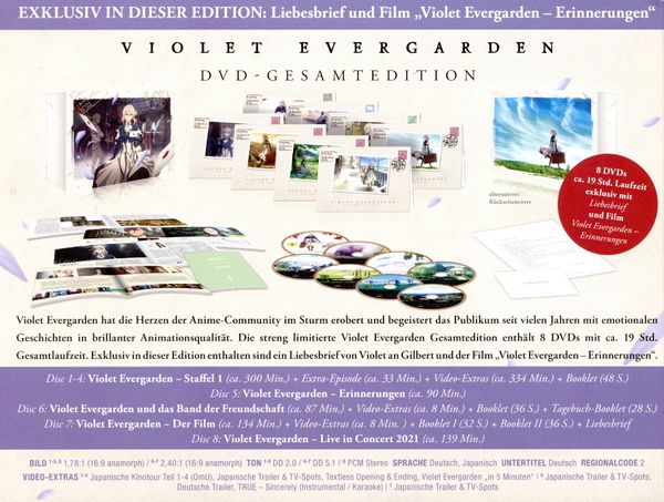 Produktbild: Violet Evergarden - Gesamtedition - Limited Collector's Edition auf 500 St&uuml;ck [8 DVDs]