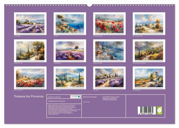 Produktbild: Toskana bis Provence (hochwertiger Premium Wandkalender 2026 DIN A2 quer), Kunstdruck in Hochglanz