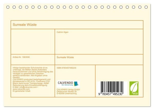 Produktbild: Surreale W&uuml;ste (Tischkalender 2026 DIN A5 quer), CALVENDO Monatskalender