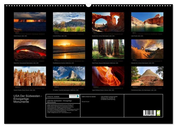 Produktbild: USA Der S&uuml;dwesten - Einzigartige Monumente (Wandkalender 2026 DIN A2 quer), CALVENDO Monatskalender