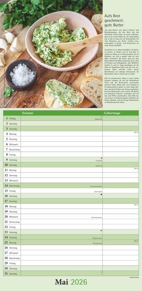 Kräuter & Gewürze 2026 - Streifenkalender 22x45 cm - mit Extraspalte für Geburtstage - Küchentipps und Mondphasen - Wandkalender - Terminplaner
