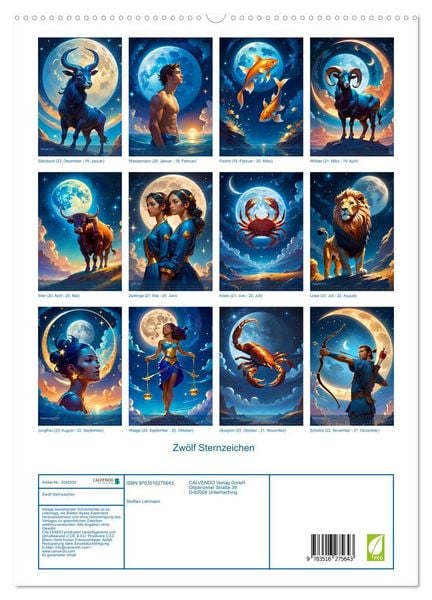 Produktbild: Zw&ouml;lf Sternzeichen (hochwertiger Premium Wandkalender 2026 DIN A2 hoch), Kunstdruck in Hochglanz
