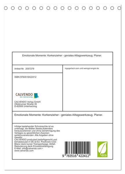 Produktbild: Emotionale Momente: Korkenzieher - geniales Alltagswerkzeug. Planer. (Tischkalender 2026 DIN A5 hoch), CALVENDO Monatskalender