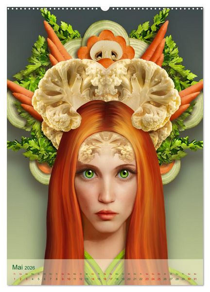 Produktbild: Zum Anbeissen - surreale Frauenportraits mit Obst und Gem&uuml;se (hochwertiger Premium Wandkalender 2026 DIN A2 hoch), Kunstdruck in Hochglanz