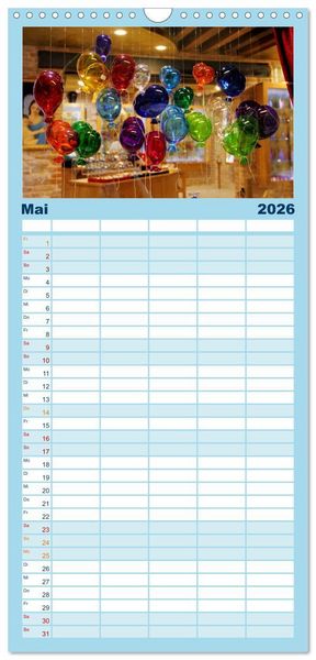 Produktbild: Familienplaner 2026 - Glasblasen filigranes Handwerk mit 5 Spalten (Wandkalender, 21 x 45 cm) CALVENDO