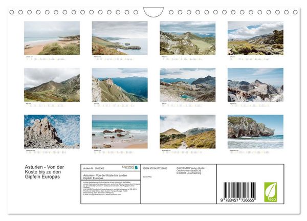 Produktbild: Asturien - Von der K&uuml;ste bis zu den Gipfeln Europas (Wandkalender 2026 DIN A4 quer), CALVENDO Monatskalender