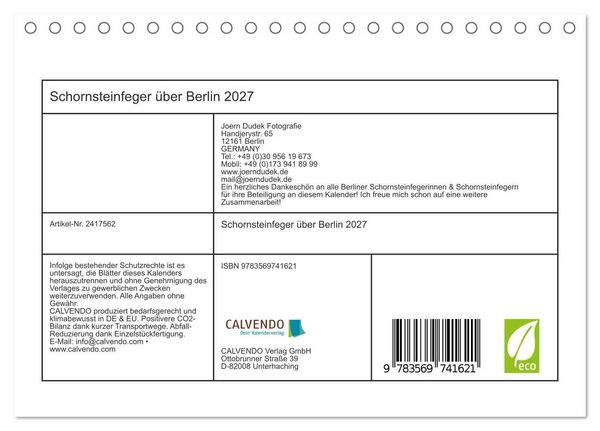 Produktbild: Schornsteinfeger &uuml;ber Berlin 2027 (Tischkalender 2027 DIN A5 quer), CALVENDO Monatskalender