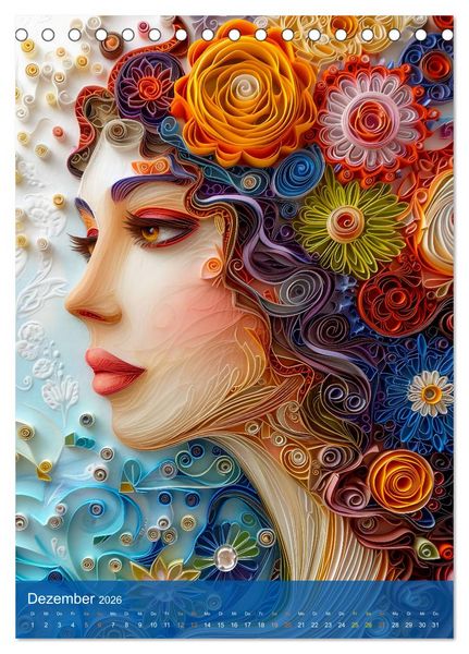 Produktbild: Quilling-Kunst - Elegante Frauenportr&auml;ts aus Papierstreifen (Tischkalender 2026 DIN A5 hoch), CALVENDO Monatskalender