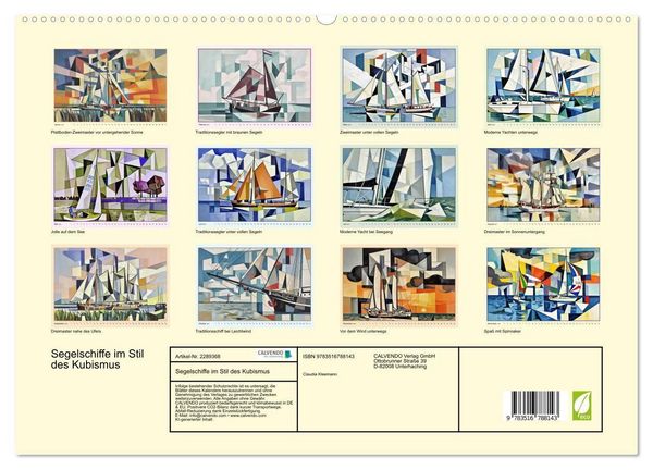 Produktbild: Segelschiffe im Stil des Kubismus (hochwertiger Premium Wandkalender 2027 DIN A2 quer), Kunstdruck in Hochglanz