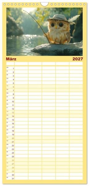 Produktbild: Familienplaner 2027 - Eulen im Wald - Die geheimen Jobs und Aufgaben mit 5 Spalten (Wandkalender, 21 x 45 cm) CALVENDO