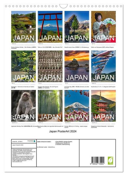 Produktbild: Japan PosterArt 2024 (Wandkalender 2026 DIN A3 hoch), CALVENDO Monatskalender