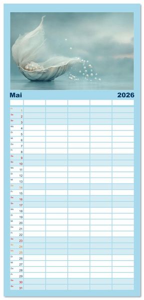 Produktbild: Familienplaner 2026 - Sandgefl&uuml;ster und Muschelzauber mit 5 Spalten (Wandkalender, 21 x 45 cm) CALVENDO