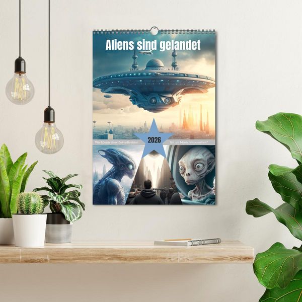 Produktbild: Aliens sind gelandet. Wie k&ouml;nnte diese Zukunftsvision f&uuml;r uns Menschen aussehen? (Wandkalender 2026 DIN A3 hoch), CALVENDO Monatskalender