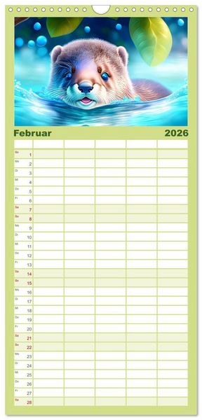 Produktbild: Familienplaner 2026 - Niedliche Fischotter begleiten dich durch das Jahr mit 5 Spalten (Wandkalender, 21 x 45 cm) CALVENDO