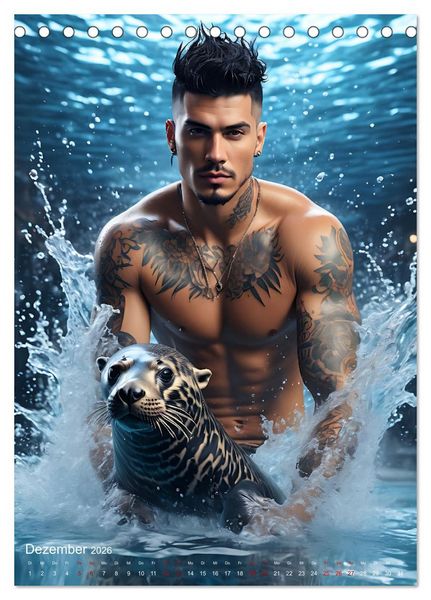 Produktbild: Athletische Kerle - Muskeln, Tattoos und Wassertiere (Tischkalender 2026 DIN A5 hoch), CALVENDO Monatskalender