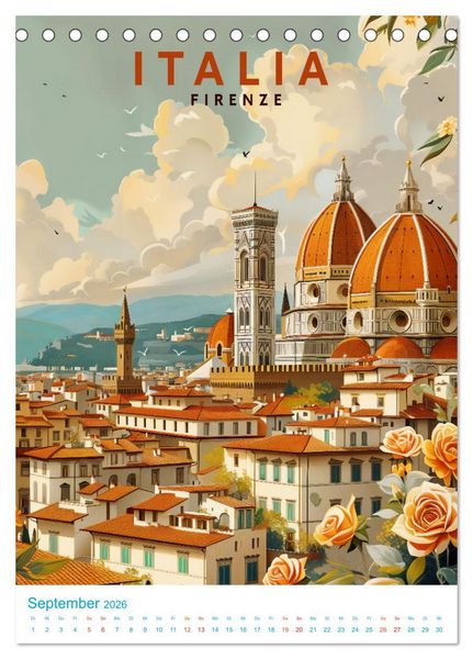 Produktbild: Italien - Old School Poster Style (Tischkalender 2026 DIN A5 hoch), CALVENDO Monatskalender