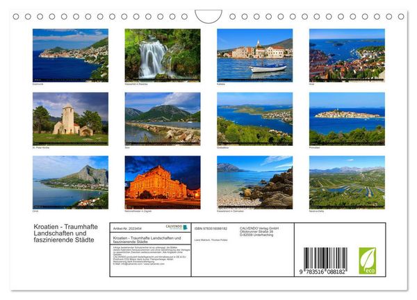 Produktbild: Kroatien - Traumhafte Landschaften und faszinierende St&auml;dte (Wandkalender 2026 DIN A4 quer), CALVENDO Monatskalender