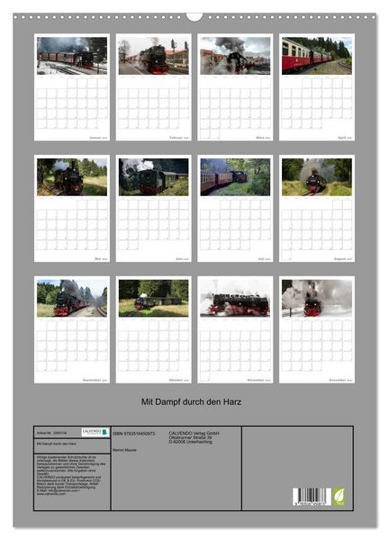 Produktbild: Mit Dampf durch den Harz (Wandkalender 2026 DIN A2 hoch), CALVENDO Monatskalender