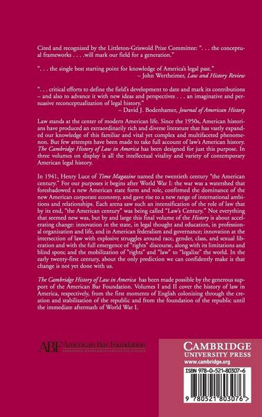 Produktbild: The Cambridge History of Law in America